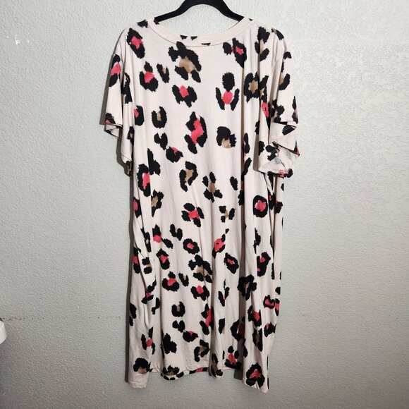 Terra & Sky Dress Womens 3X Leopard Print Flutter Sleeve T-Shirt Dress Beige Bla - Picture 4 of 14